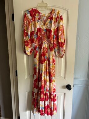 Bohme Floral Maxi Dress in Red & Pink
